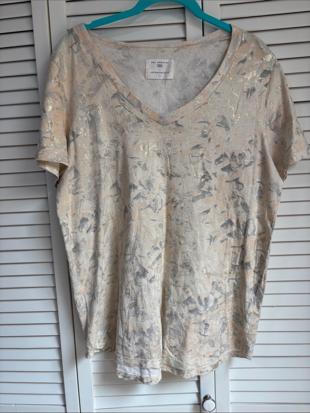 Anthropologie Metallic Floral V-Neck Tee